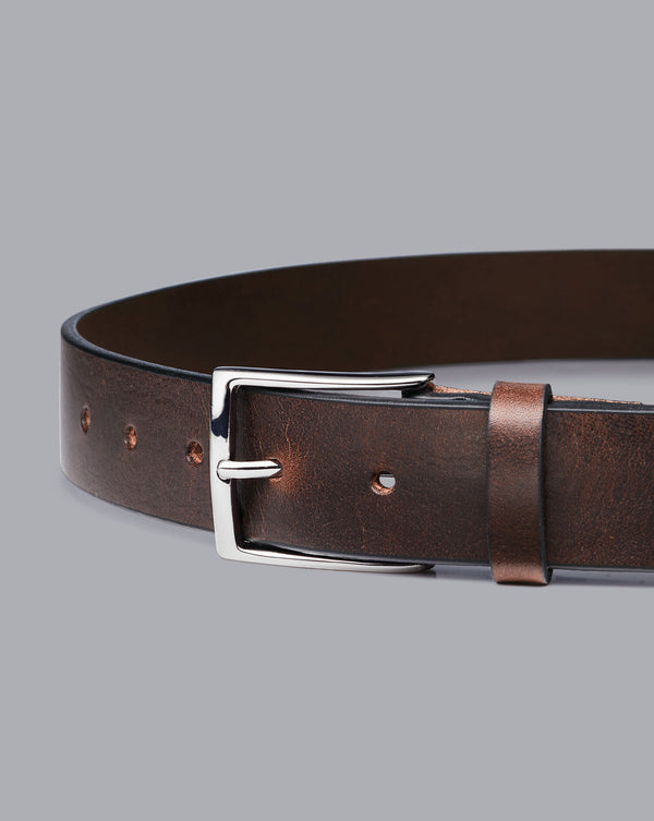 Chocolate brown leather made in England chino belt