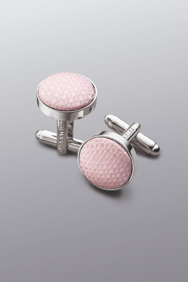 Pink silk round cufflink