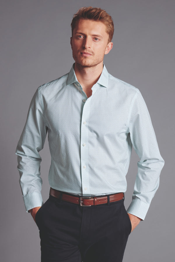 Aqua green non iron petal print slim fit shirt