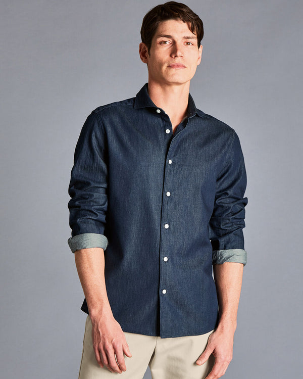 Denim blue slim fit denim shirt