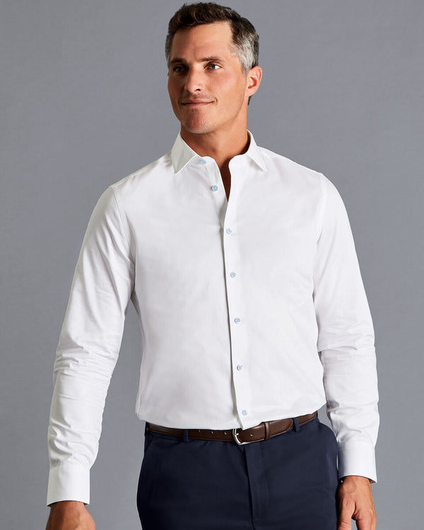 White twill with printed trim slim fit shirt