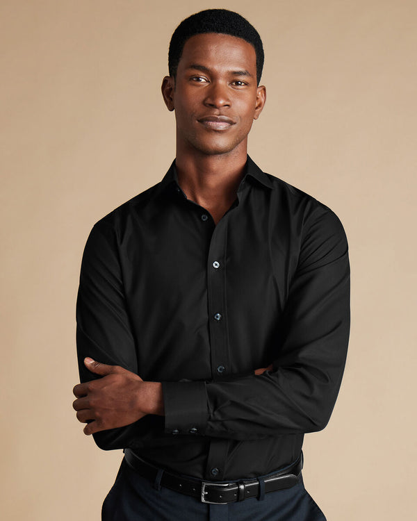 Black non iron poplin cutaway slim fit shirt