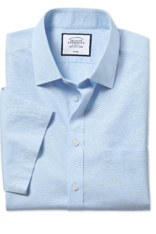 Sky blue non iron Tyrwhitt Cool poplin slim fit short sleeve shirt