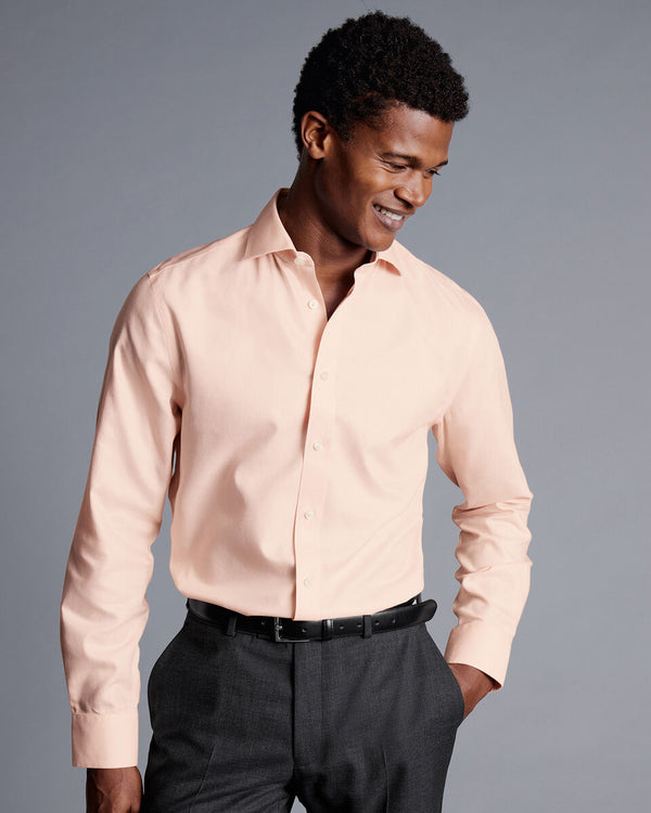 Peach non iron Henley weave cutaway collar slim fit shirt