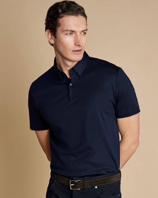 Navy plain short sleeve jersey polo