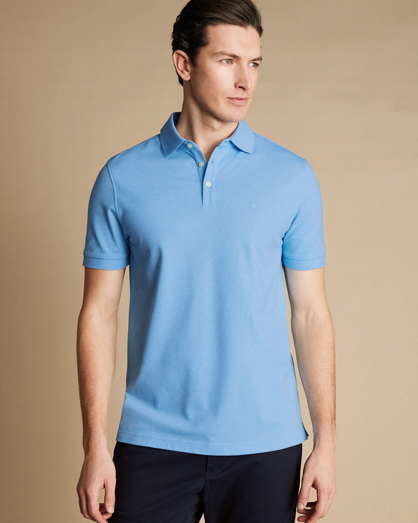 Light blue marl short sleeve cotton Tyrwhitt pique polo