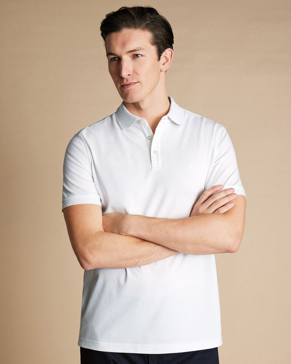 White solid short sleeve cotton Tyrwhitt pique polo