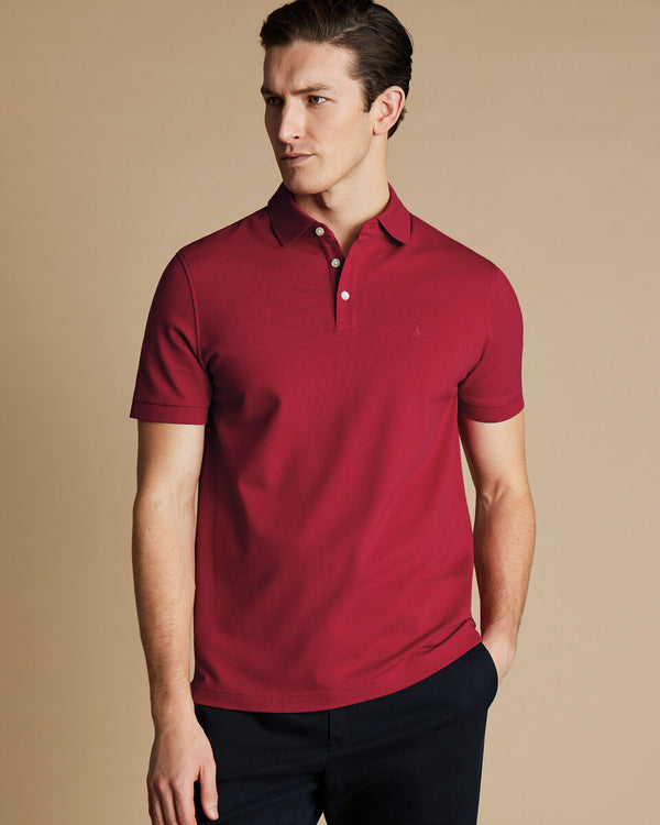 Red solid short sleeve cotton Tyrwhitt Pique Polo