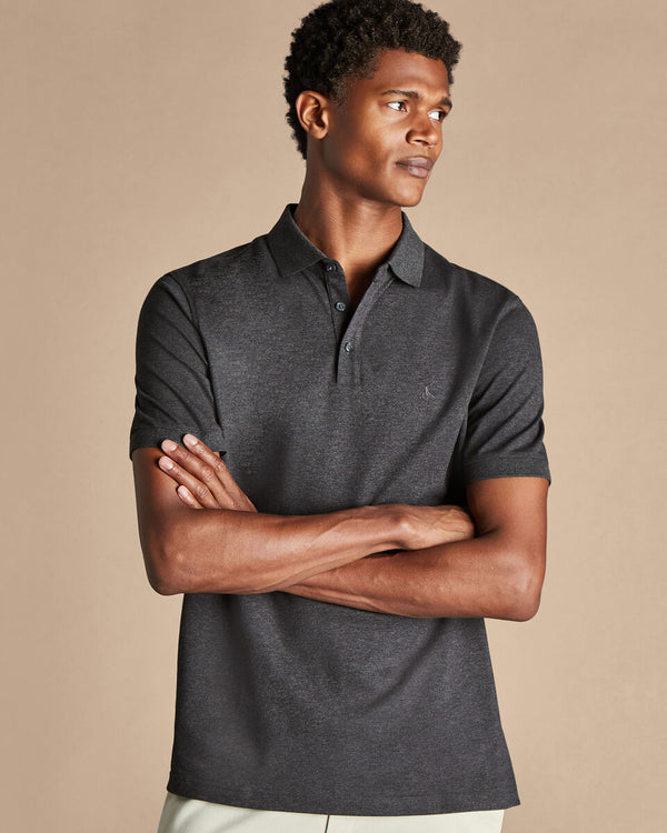 Dark Grey Marl short sleeve cotton Tyrwhitt Pique Polo