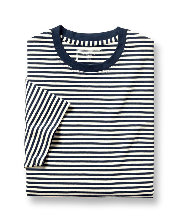 Navy blue and ecru stripe jersey short sleeve Tyrwhitt T