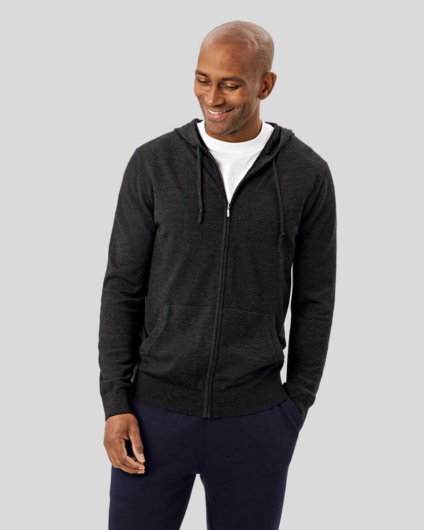 Dark charcoal pure merino hooded zip through