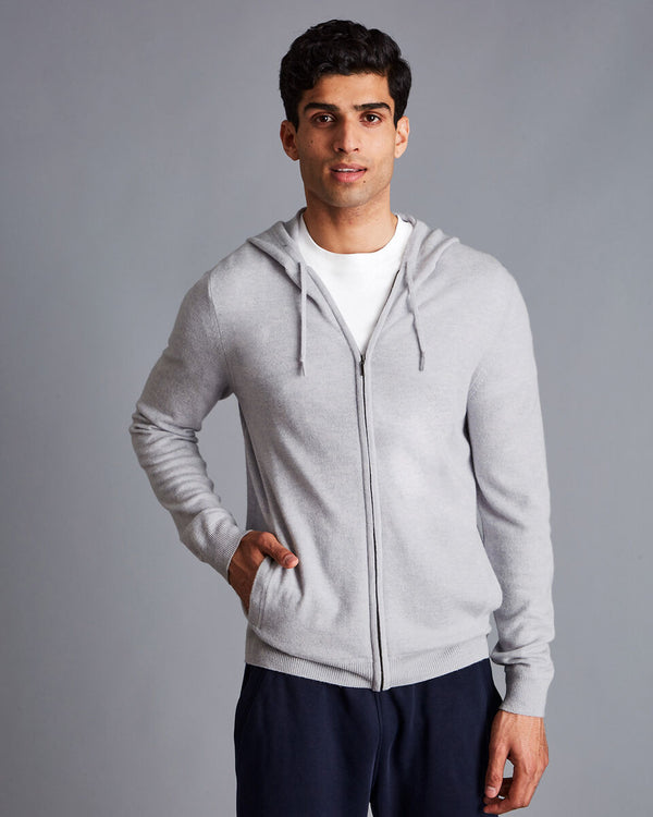 Silver Merino Cashmere hooded zip through