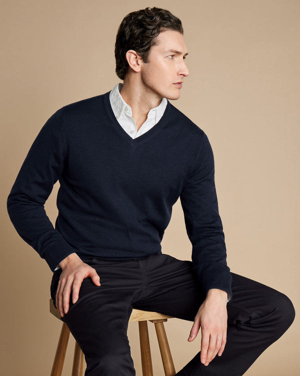 Navy pure merino v neck jumper