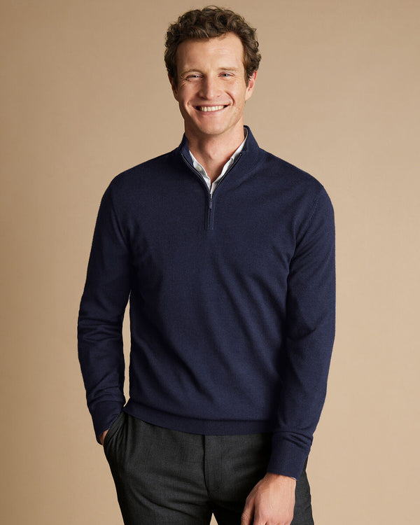 Navy merino zip neck jumper