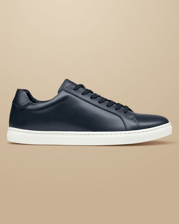 Navy leather trainer