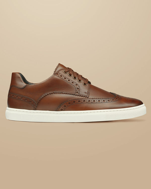 Walnut brown leather brogue trainer