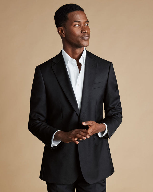 Black slim fit twill natural stretch suit jacket