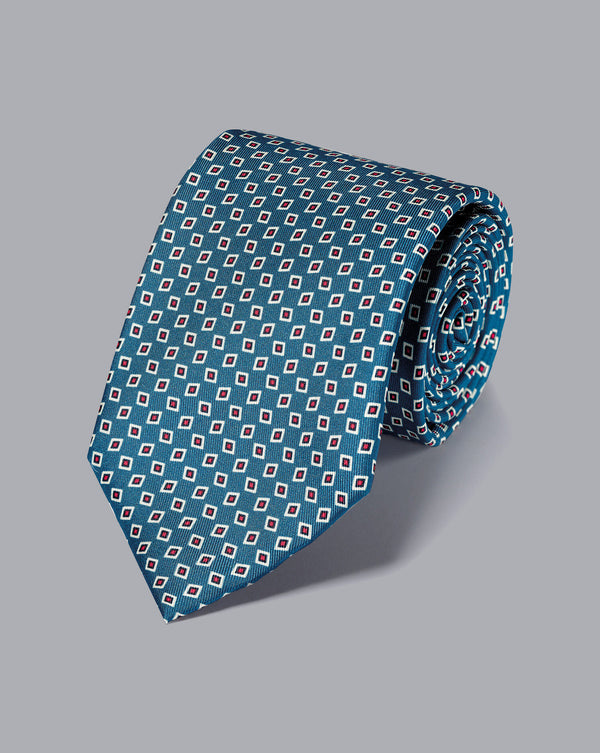 Blue and red classic mini geometric print tie