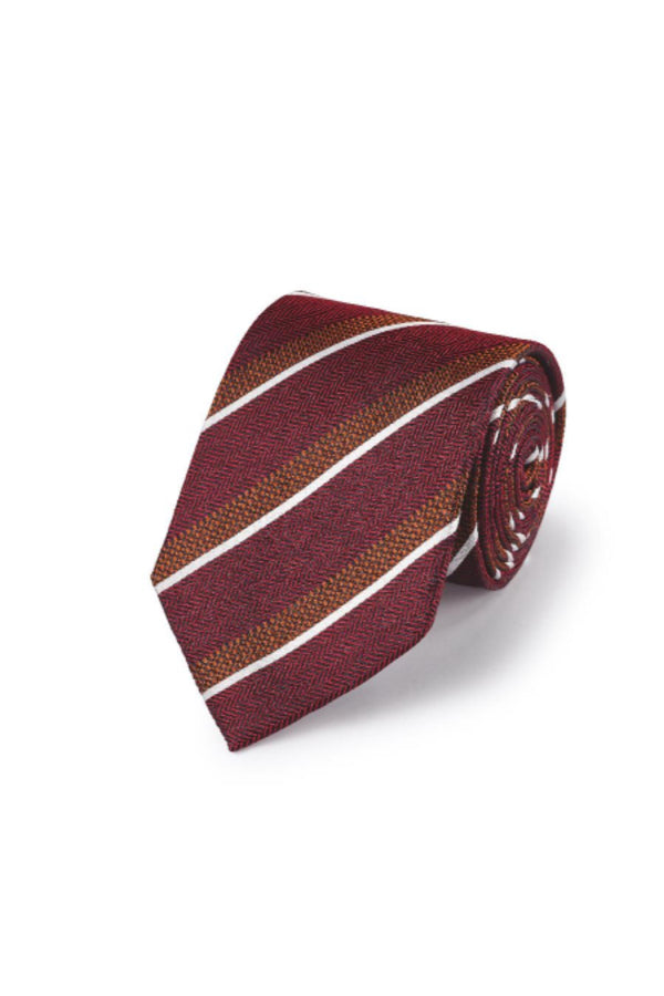 Red and mustard silk stripe tie