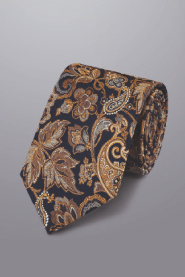 Navy and gold paisley silk tie