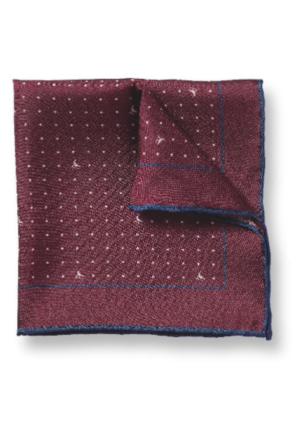 Cherry pink and stone spot print silk pocket square