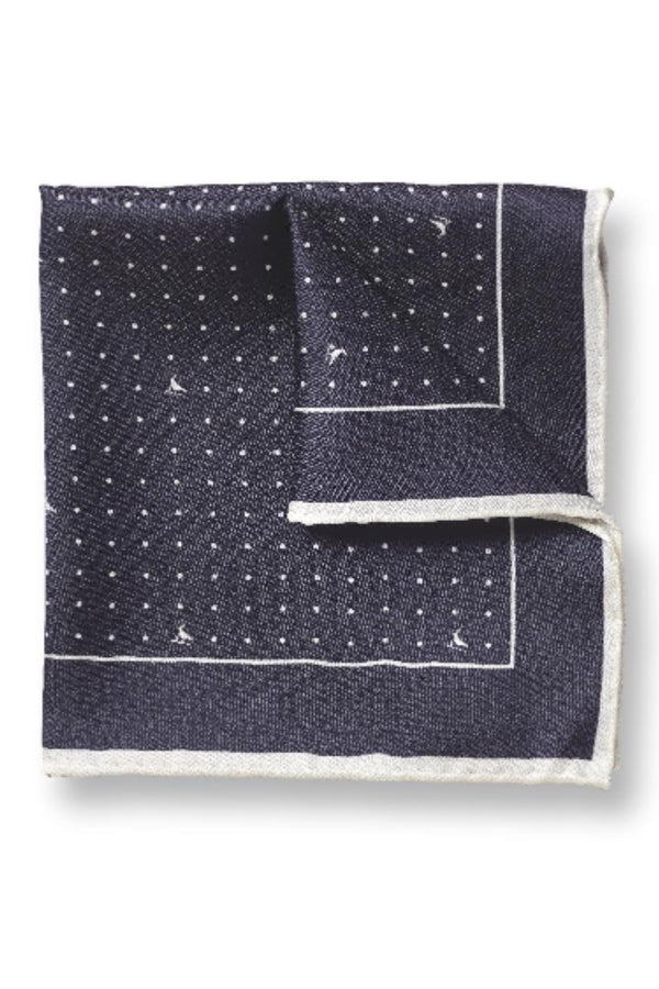 Ink blue and white spot print silk pocket square