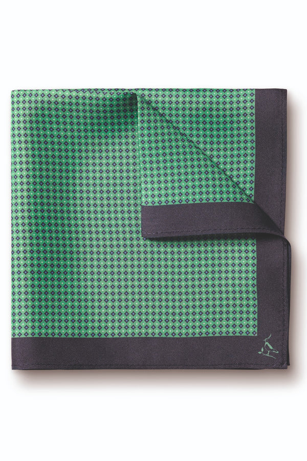 Green and navy micro print silk pocket square