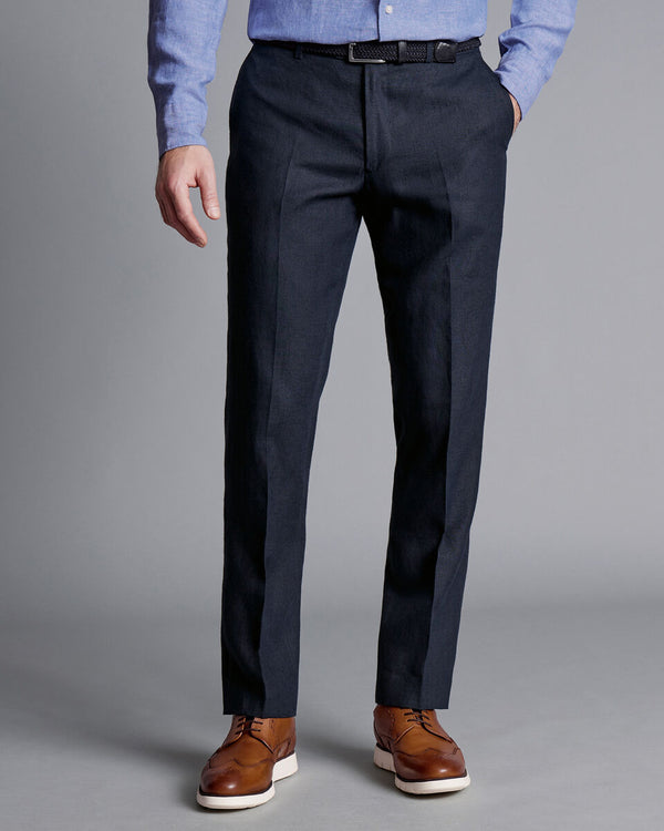 Dark Navy Slim Fit Linen Trouser