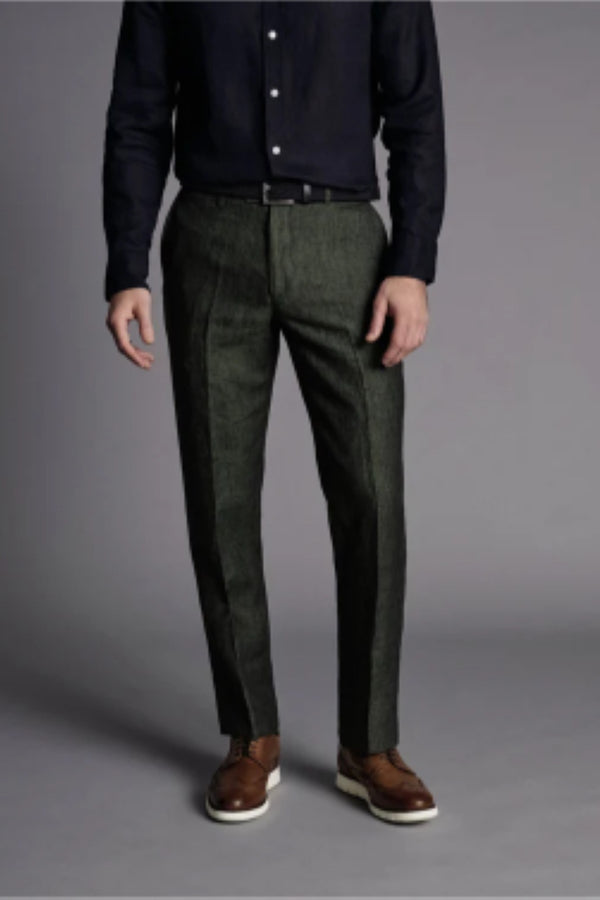 Forest green Slim Fit Linen Trouser